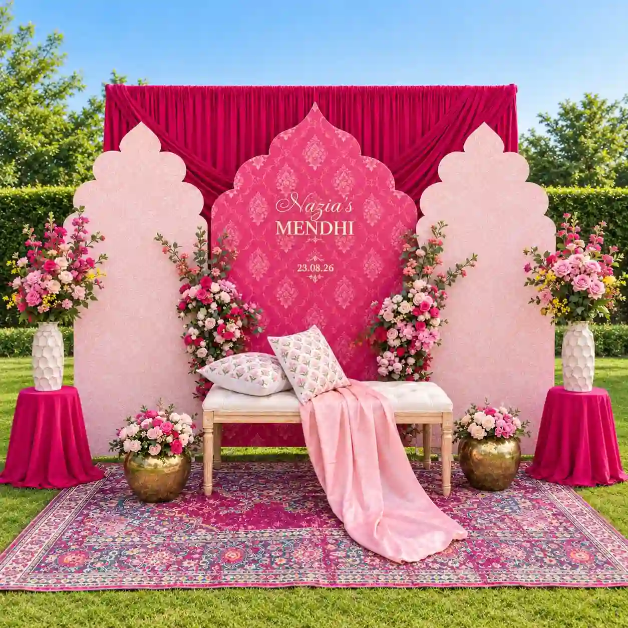 Pink And Magenta Floral Mehendi Decor 